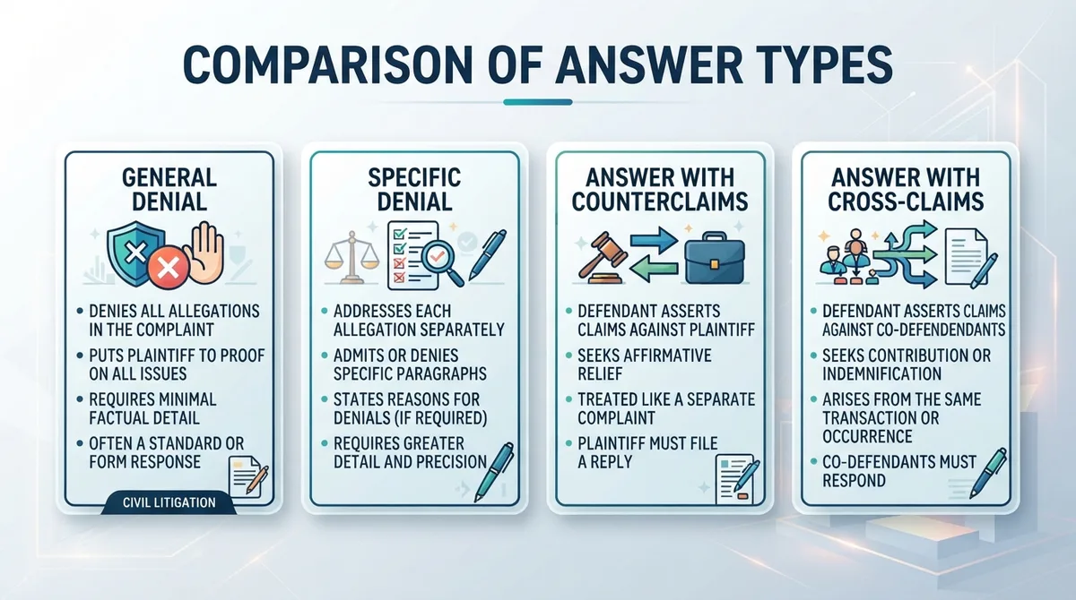 Comparative chart of four types of legal answers.