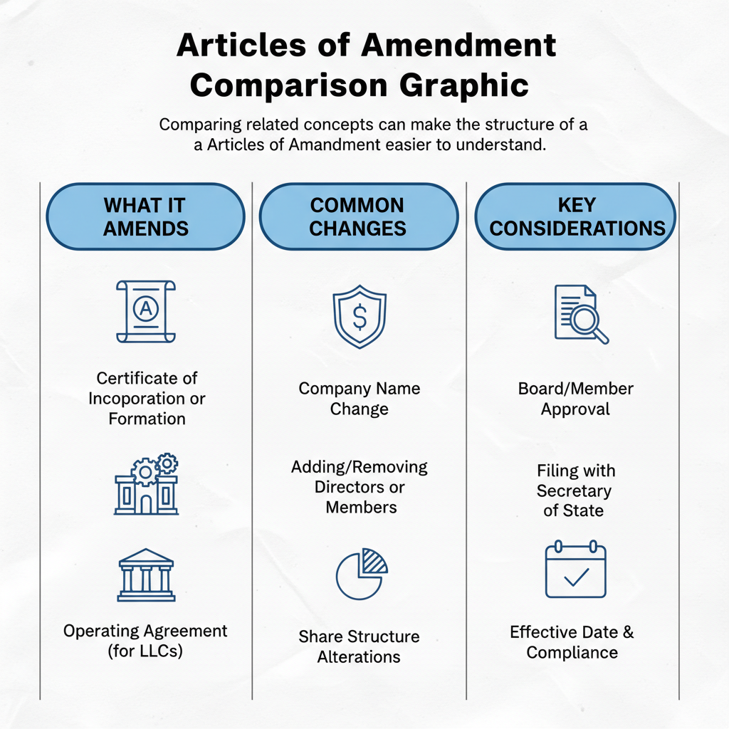Comparison graphic explaining concepts related to a Articles of Amendment.