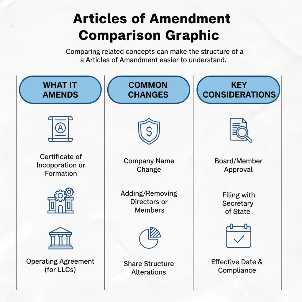 Comparison graphic explaining concepts related to a Articles of Amendment.