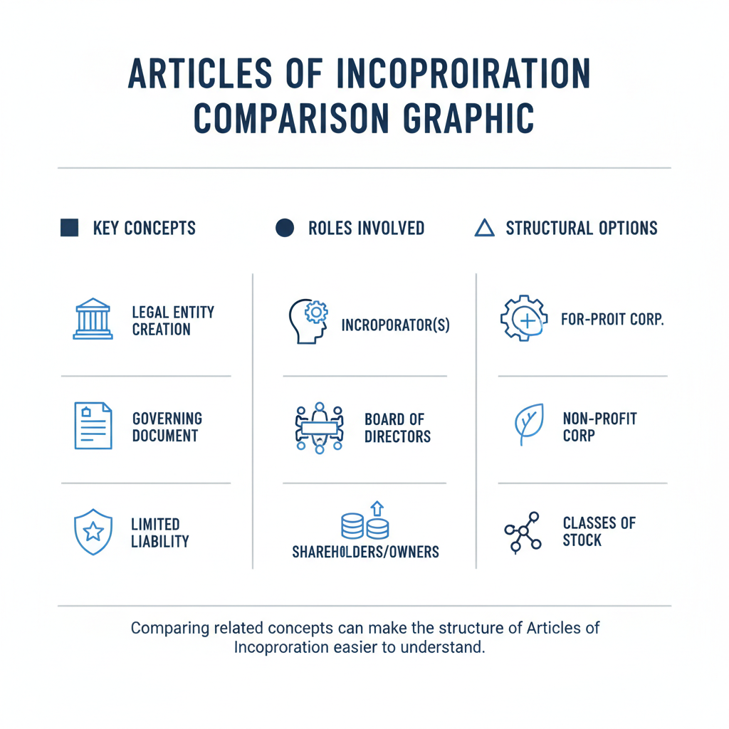 Comparison graphic explaining concepts related to a Articles of Incorporation.