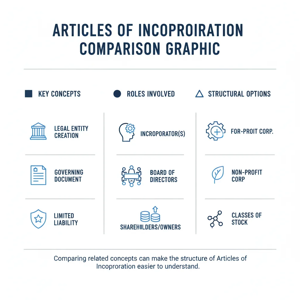 Comparison graphic explaining concepts related to a Articles of Incorporation.