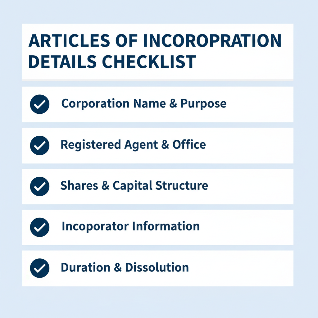 Checklist of details commonly addressed in a Articles of Incorporation.