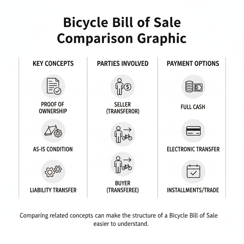 Comparison graphic explaining concepts related to a Bicycle Bill of Sale.