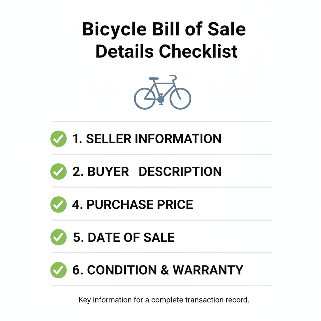 Checklist of details commonly addressed in a Bicycle Bill of Sale.