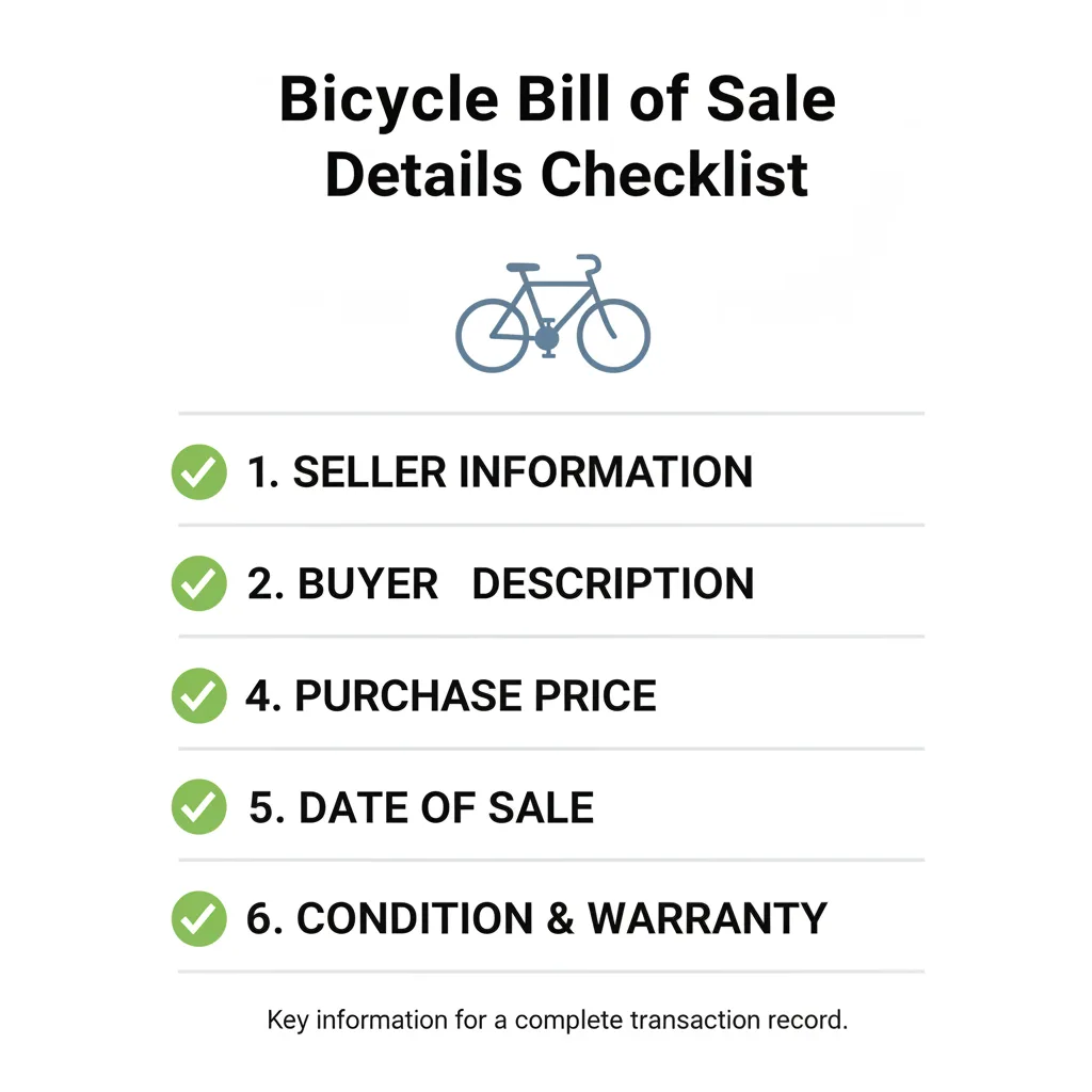 Checklist of details commonly addressed in a Bicycle Bill of Sale.