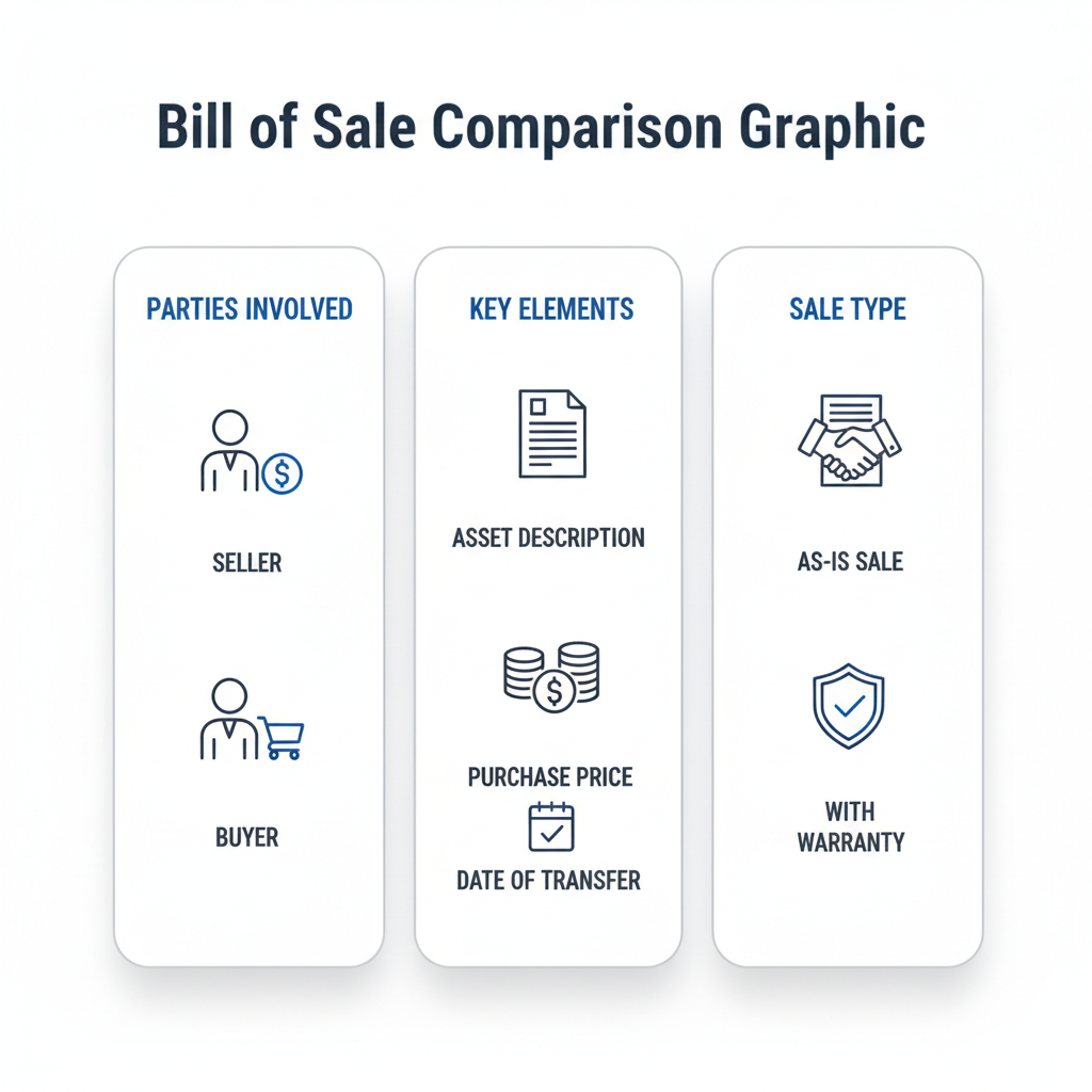 Comparison graphic explaining concepts related to a Bill of Sale.