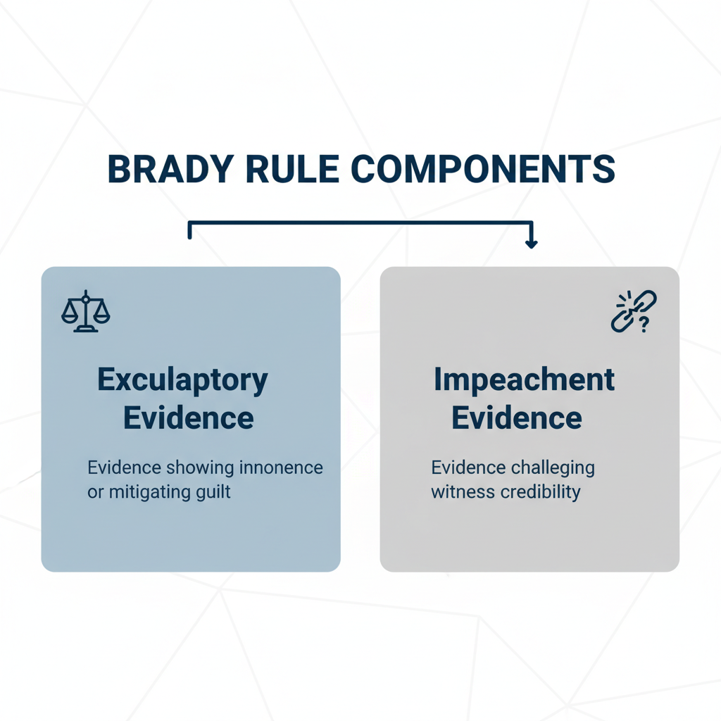 Diagram illustrating the two types of Brady material: exculpatory evidence and impeachment evidence.