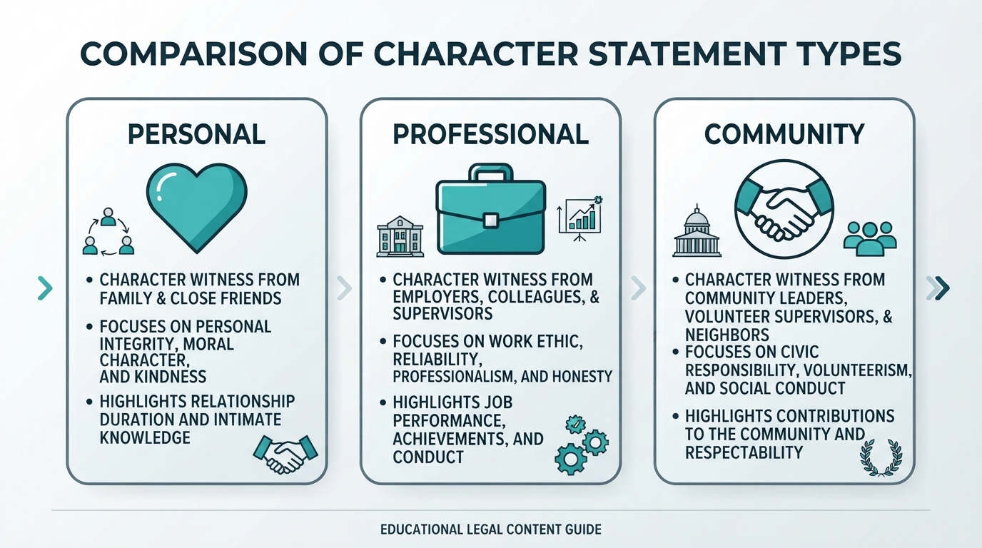 Comparison diagram of personal, professional, and community character statements.