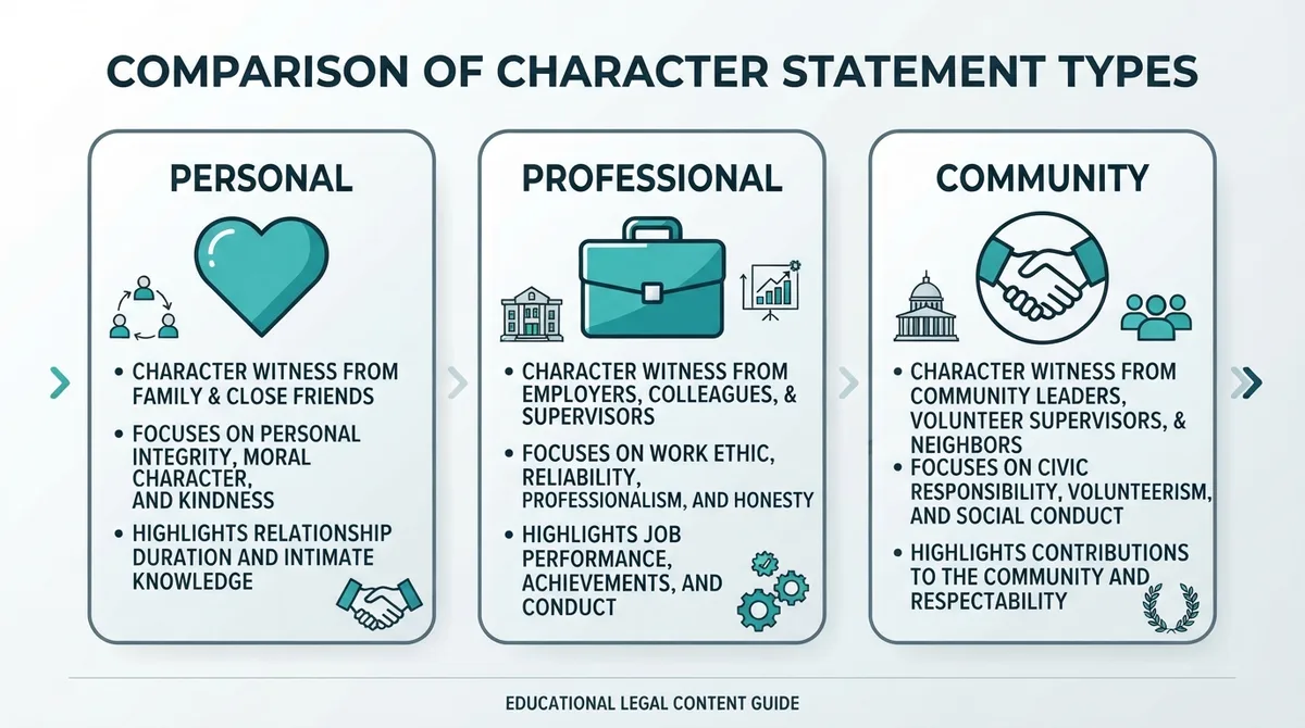 Comparison diagram of personal, professional, and community character statements.