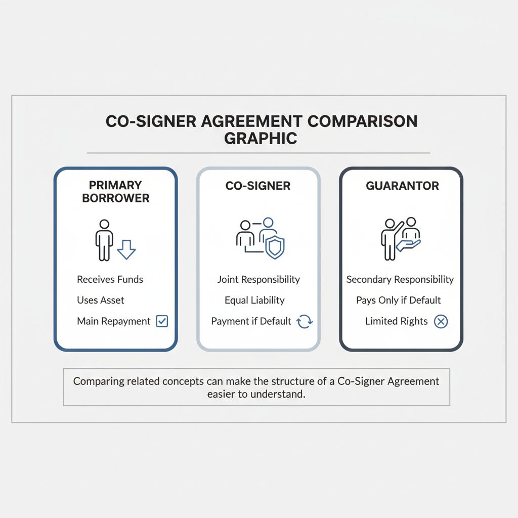 Comparison graphic explaining concepts related to a Co-Signer Agreement.