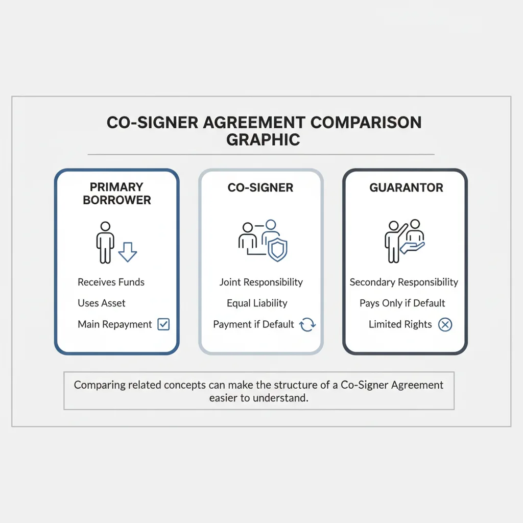 Comparison graphic explaining concepts related to a Co-Signer Agreement.