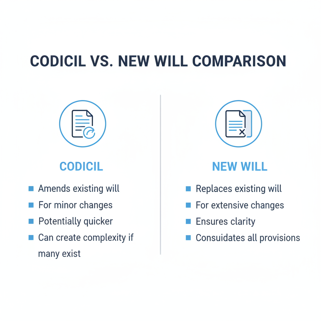 Comparison table illustrating the differences between a codicil to will and a new will.