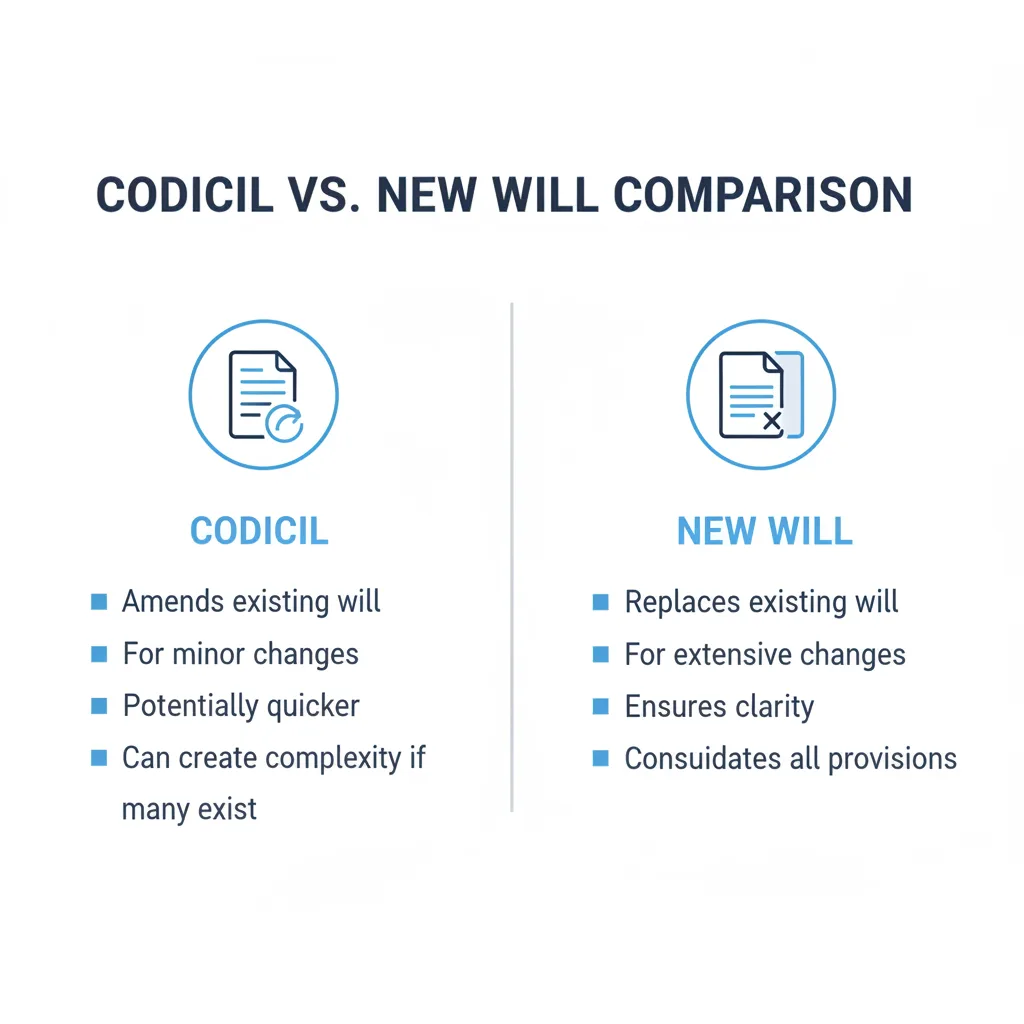 Comparison table illustrating the differences between a codicil to will and a new will.