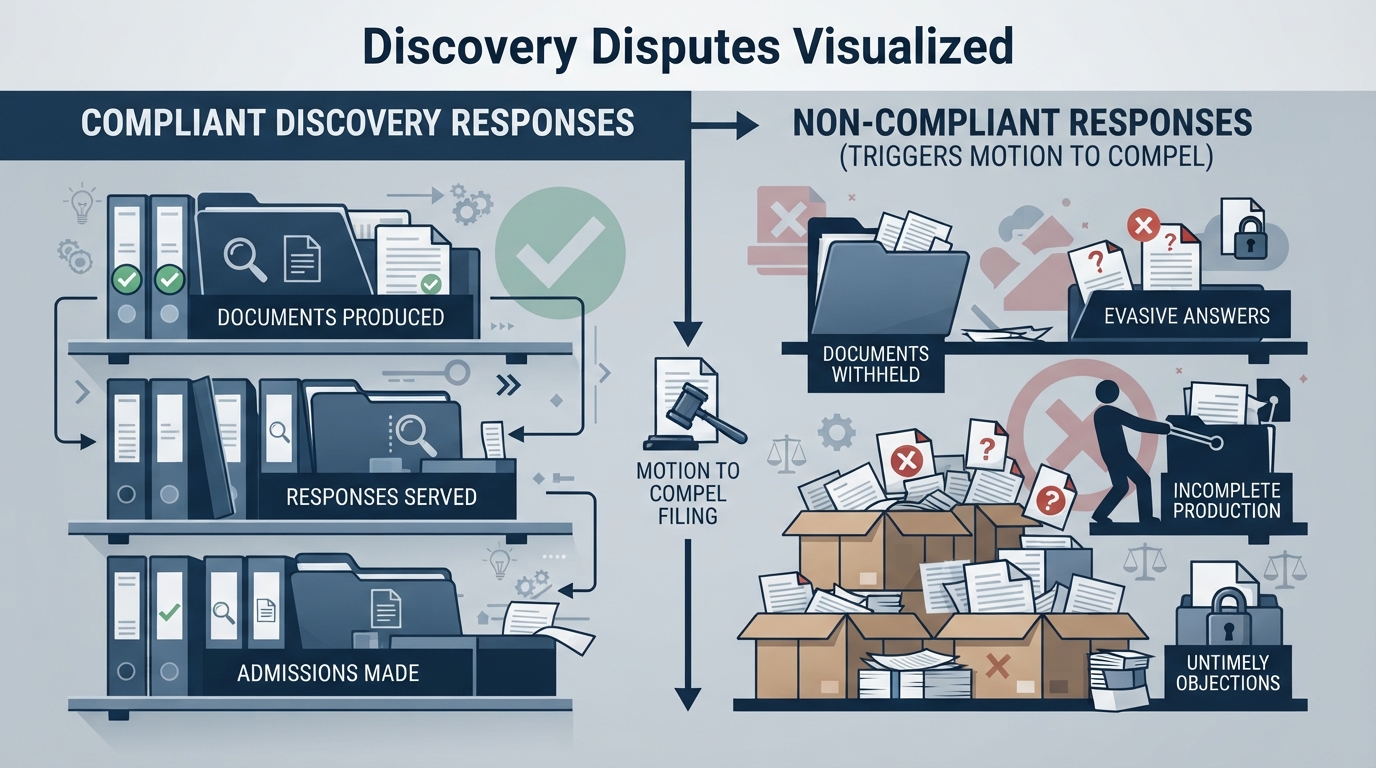 Graphic comparing compliant and non-compliant discovery responses.