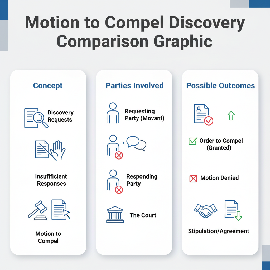 Comparison graphic explaining concepts related to a Motion to Compel Discovery.