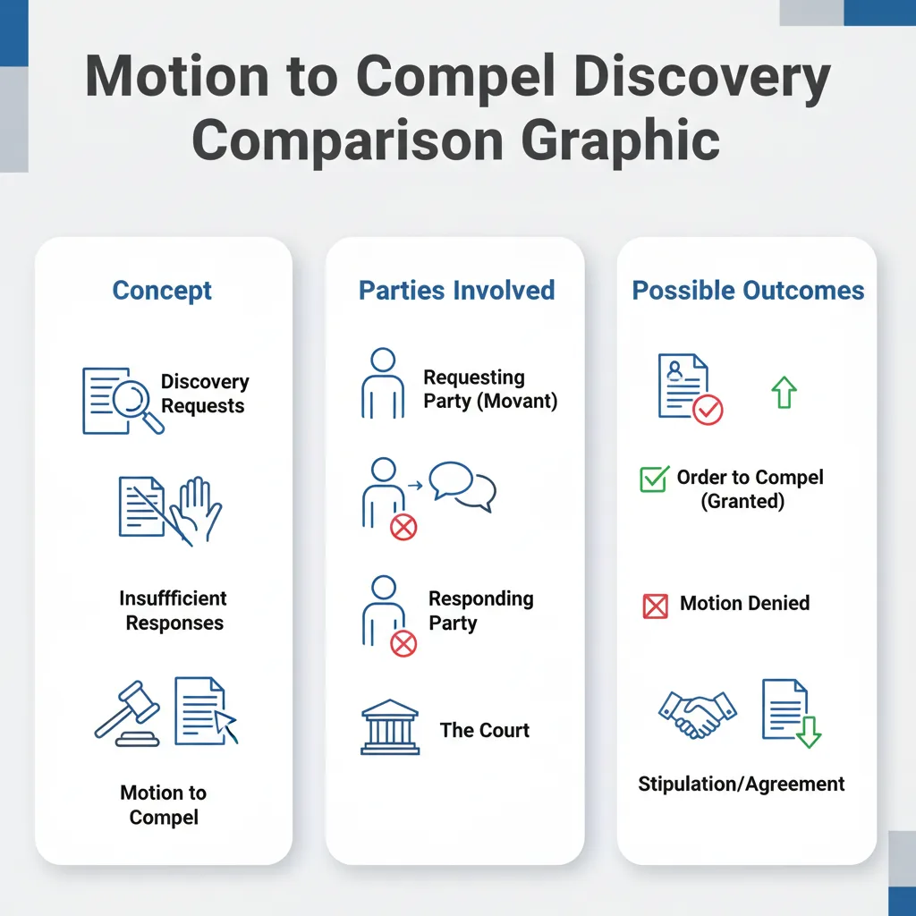 Comparison graphic explaining concepts related to a Motion to Compel Discovery.