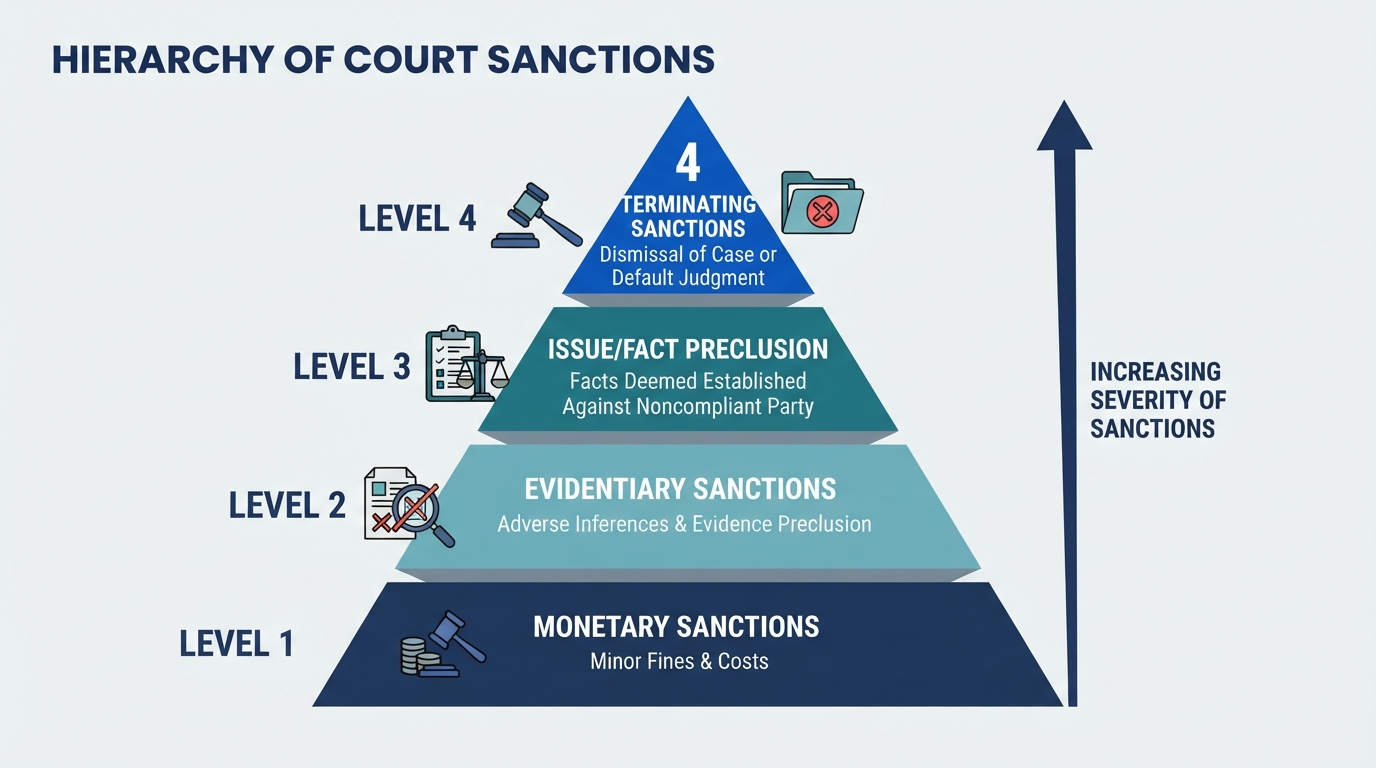 Diagram showing escalating court sanctions for noncompliance.