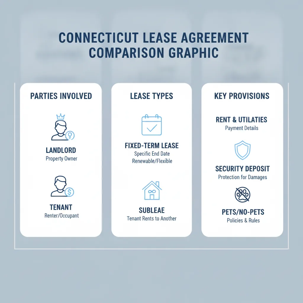 Comparison graphic explaining concepts related to a Connecticut Lease Agreement.