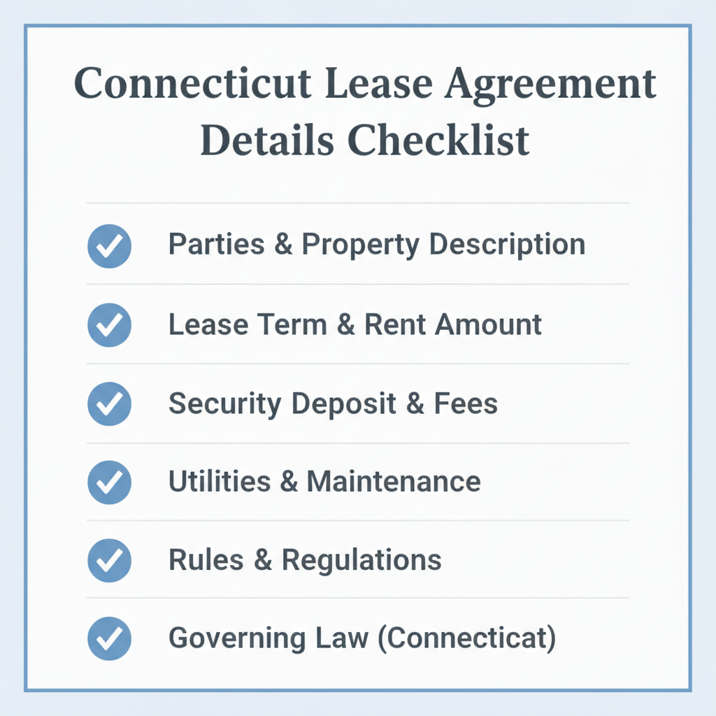 Checklist of details commonly addressed in a Connecticut Lease Agreement.