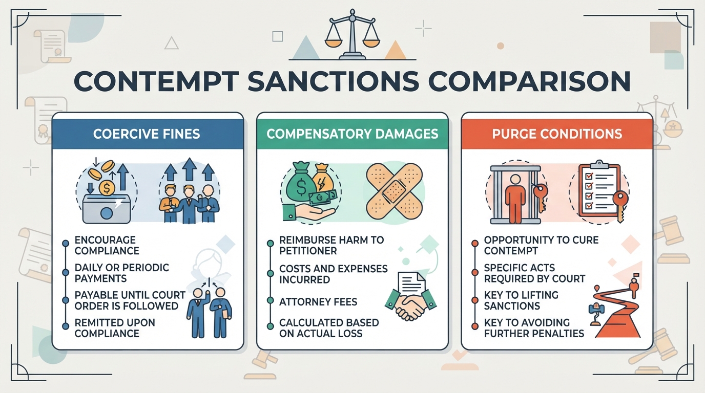 A comparison diagram illustrating different civil contempt sanctions and remedies.