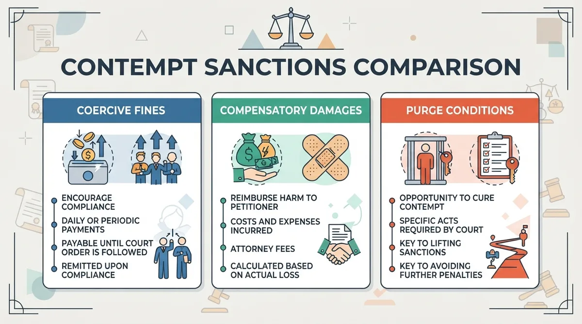 A comparison diagram illustrating different civil contempt sanctions and remedies.