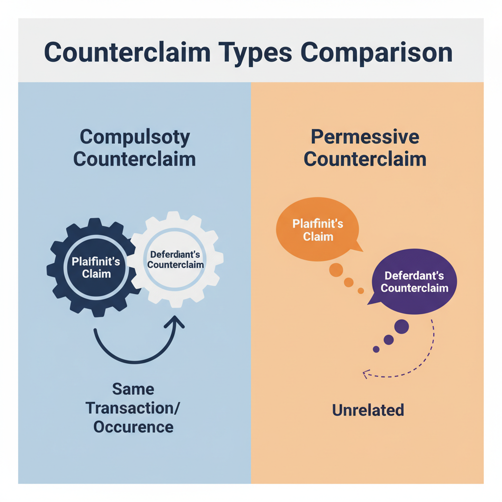 Comparison of compulsory and permissive counterclaims, showing how they relate to the original claim.