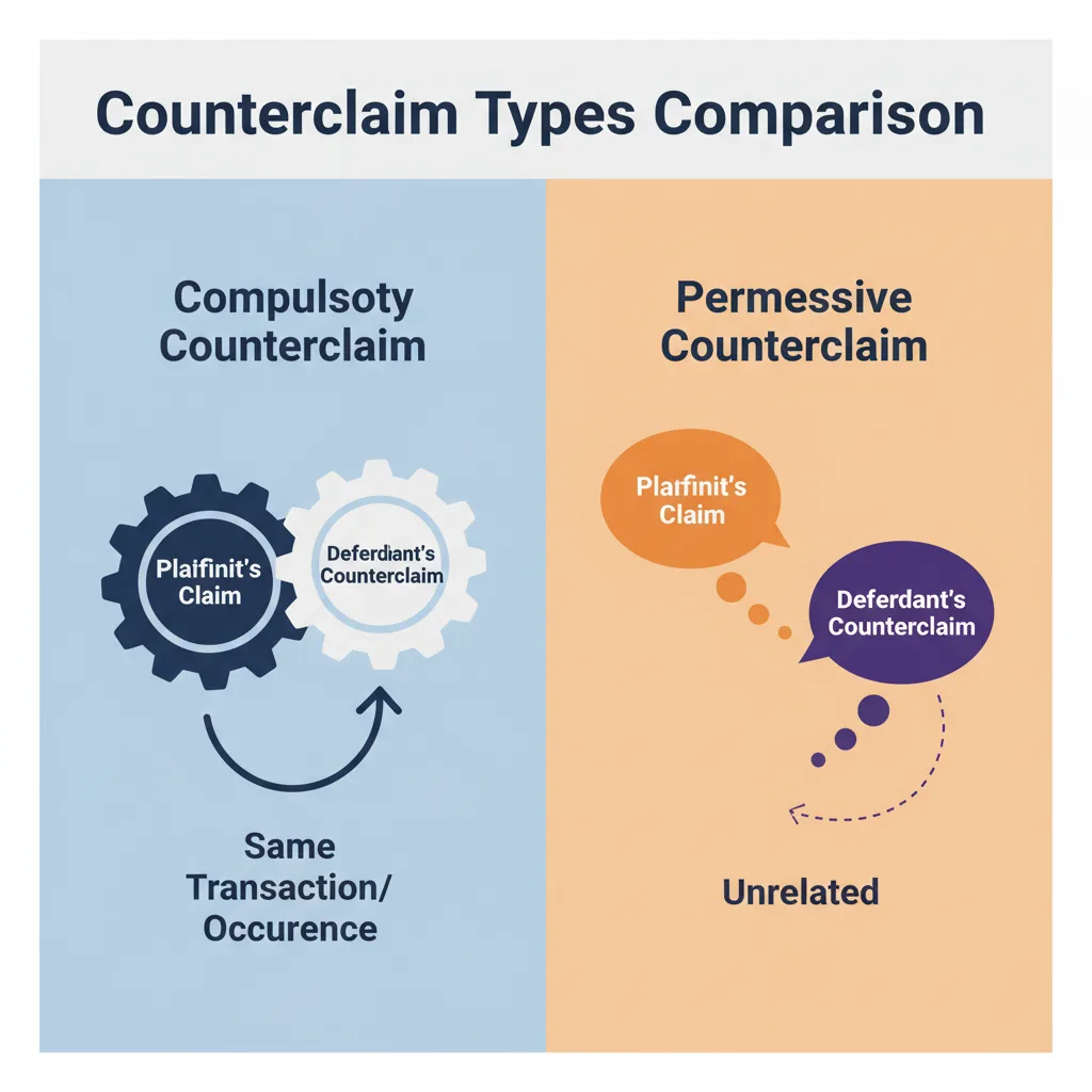 Comparison of compulsory and permissive counterclaims, showing how they relate to the original claim.