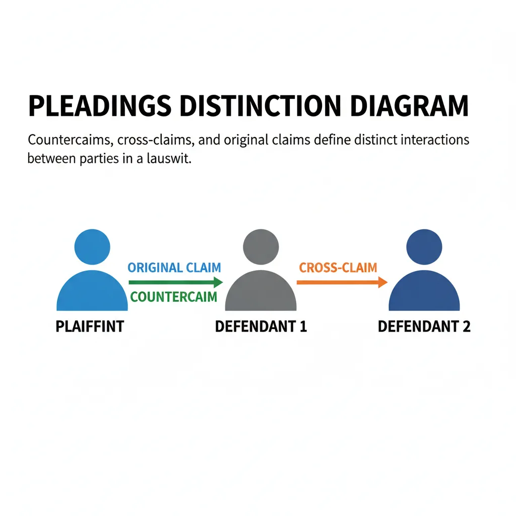 Diagram showing the difference between an original claim, counterclaim, and cross-claim.