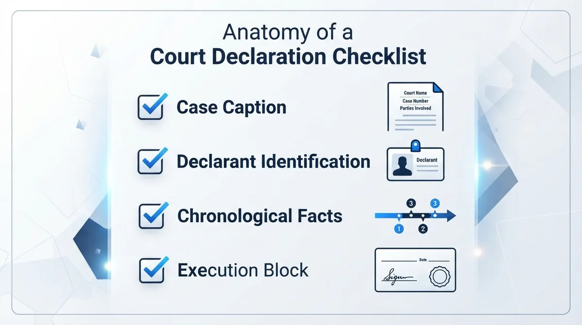 Checklist of essential elements required in a court declaration