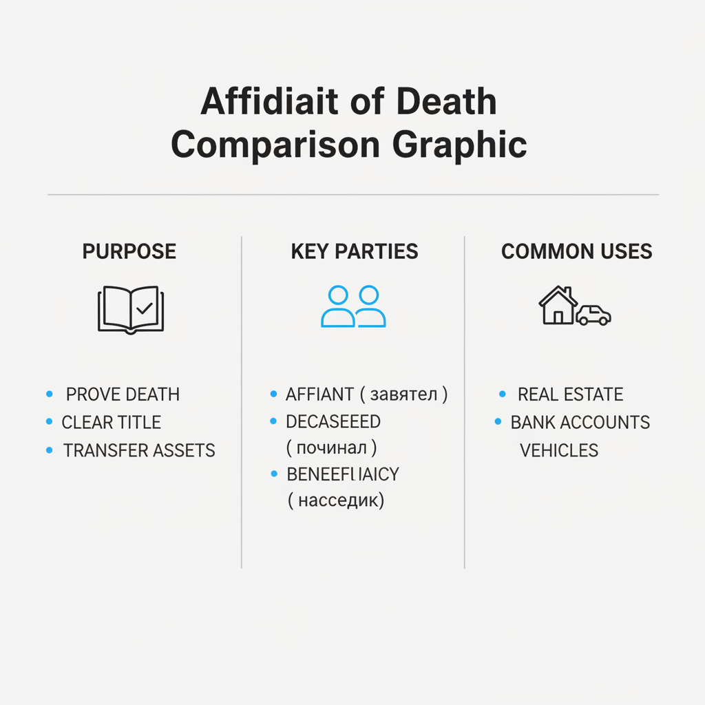 Comparison graphic explaining concepts related to a Affidavit of Death.