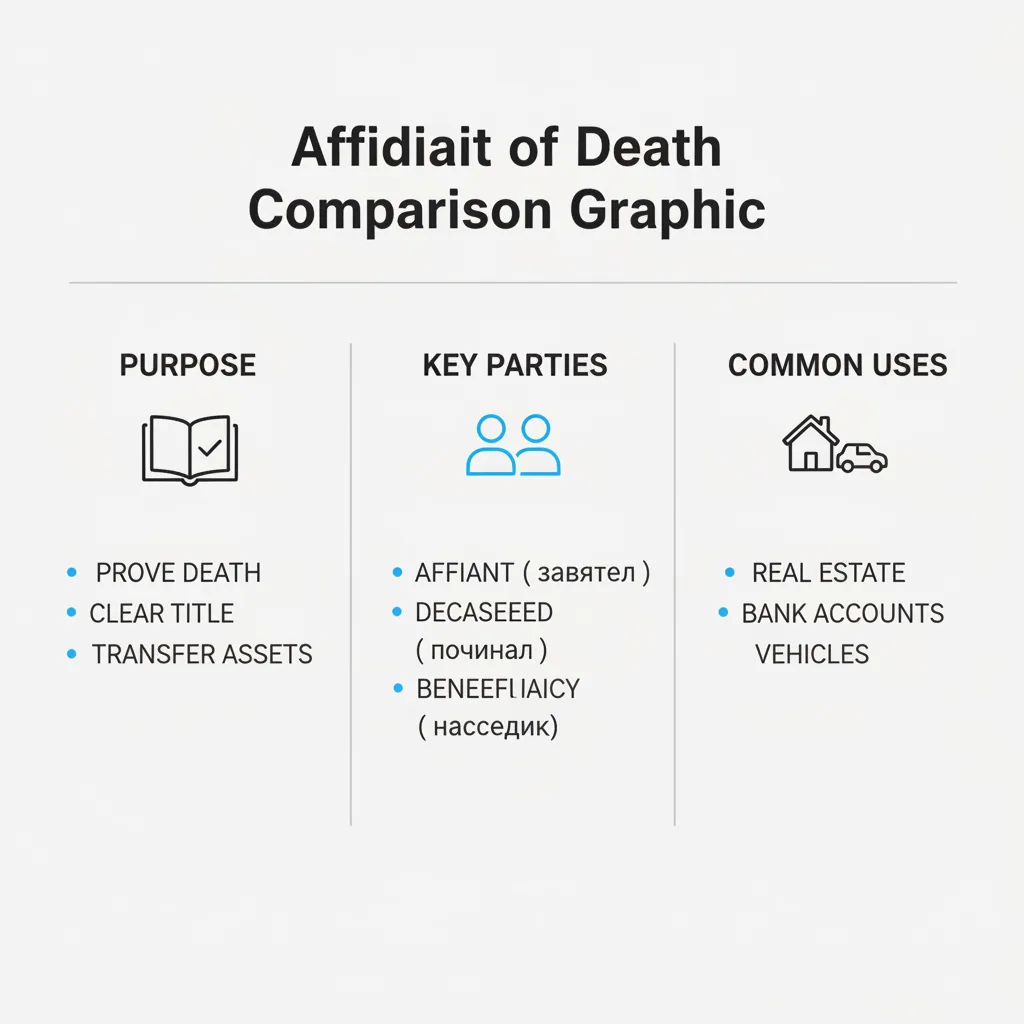 Comparison graphic explaining concepts related to a Affidavit of Death.