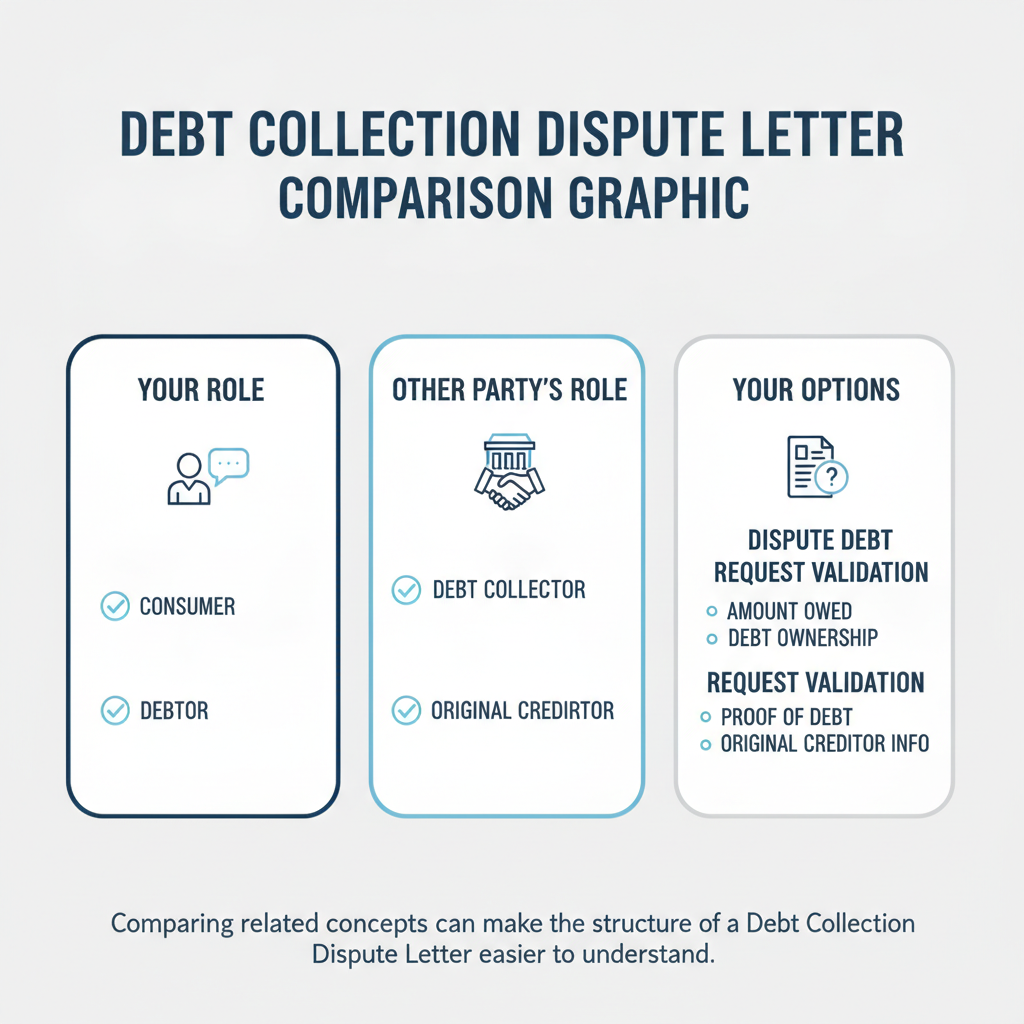 Comparison graphic explaining concepts related to a Debt Collection Dispute Letter.