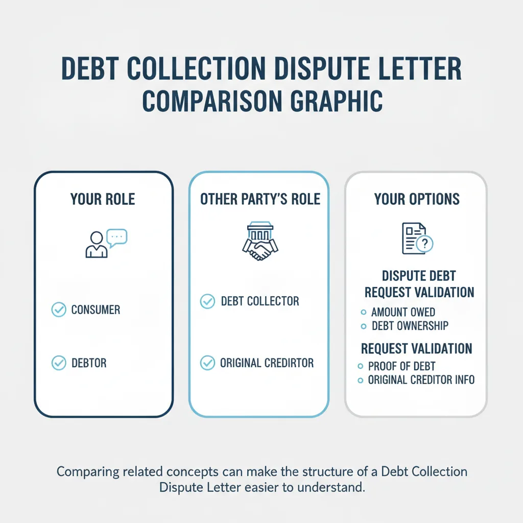 Comparison graphic explaining concepts related to a Debt Collection Dispute Letter.