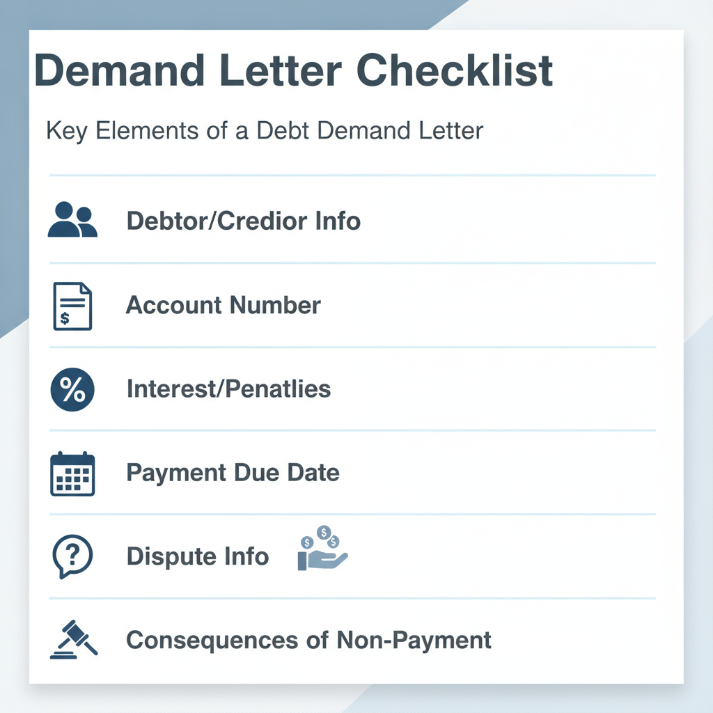 Checklist showing essential components of a debt demand letter.