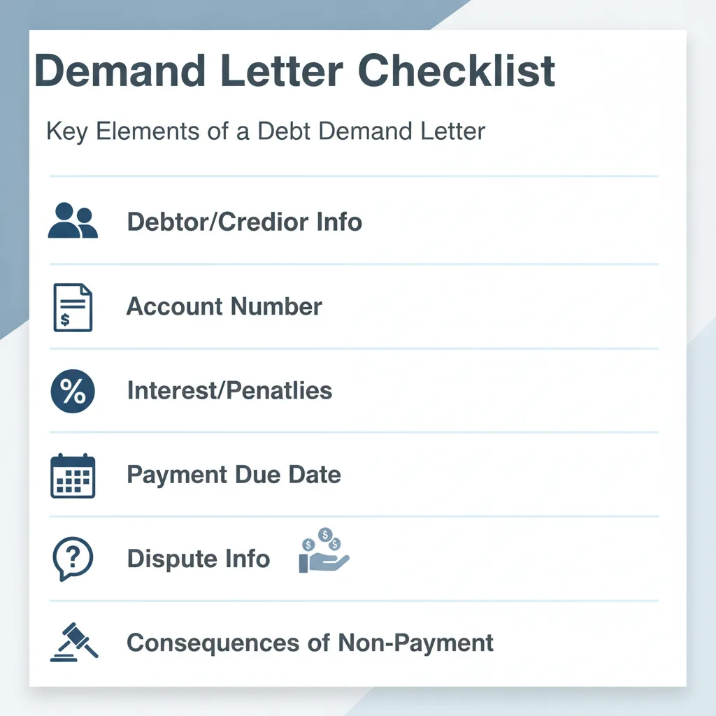 Checklist showing essential components of a debt demand letter.