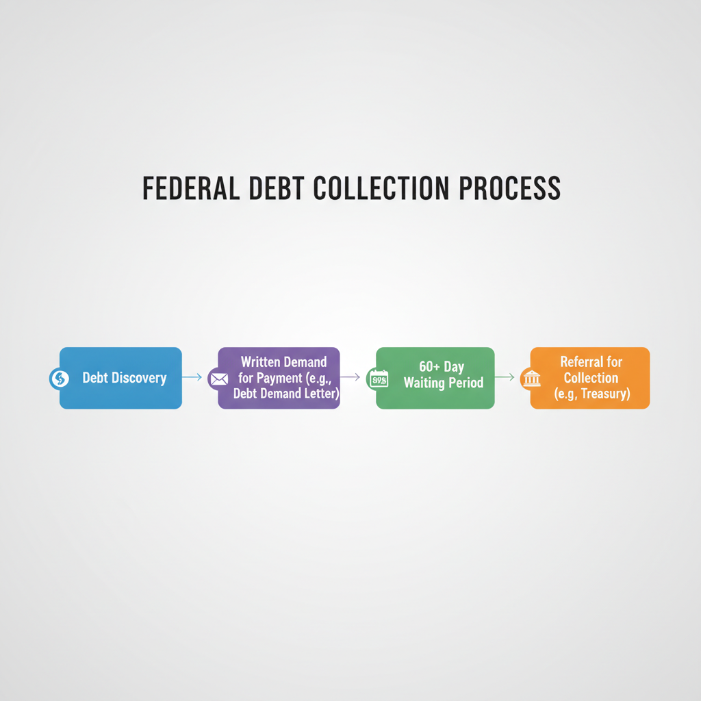 Diagram showing the federal process from debt discovery to demand letter and collection referral.