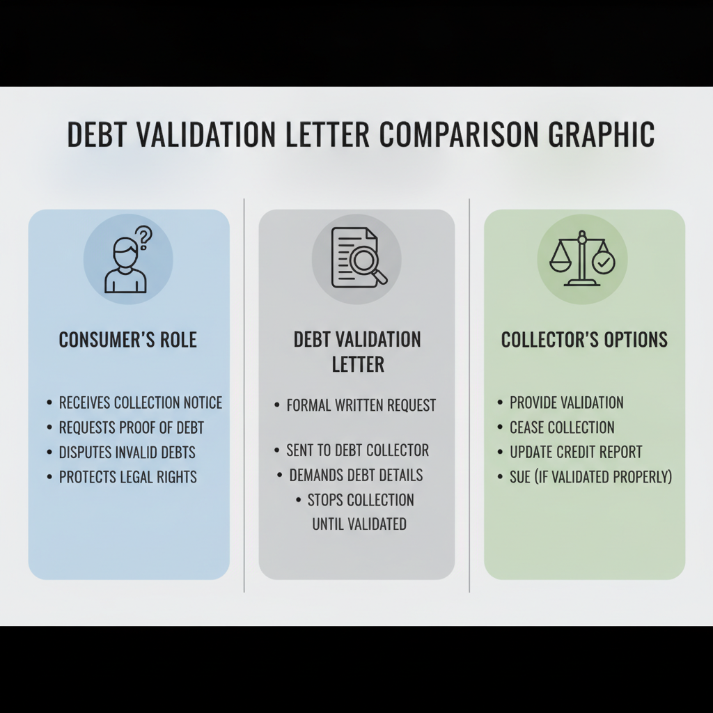 Comparison graphic explaining concepts related to a Debt Validation Letter.