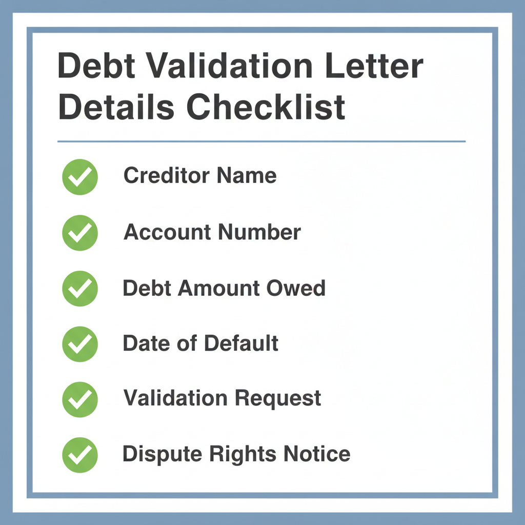 Checklist of details commonly addressed in a Debt Validation Letter.