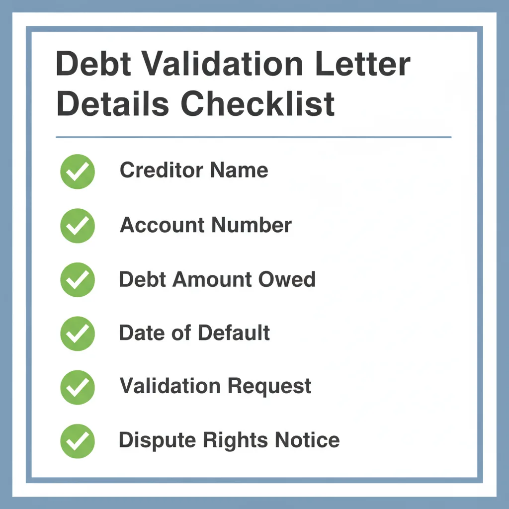 Checklist of details commonly addressed in a Debt Validation Letter.