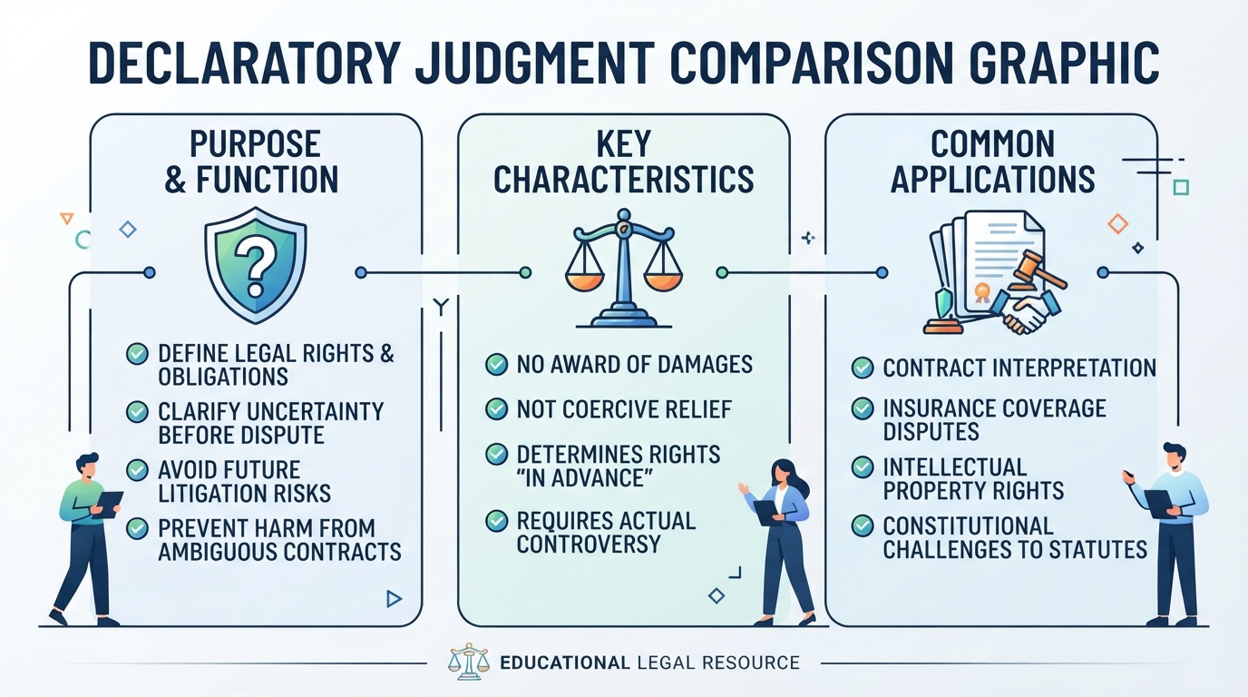 Comparison graphic explaining concepts related to a Declaratory judgment.