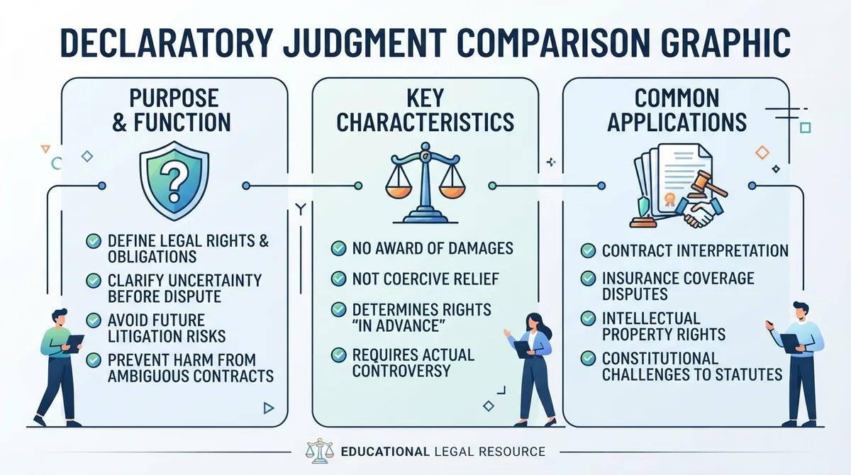 Comparison graphic explaining concepts related to a Declaratory judgment.