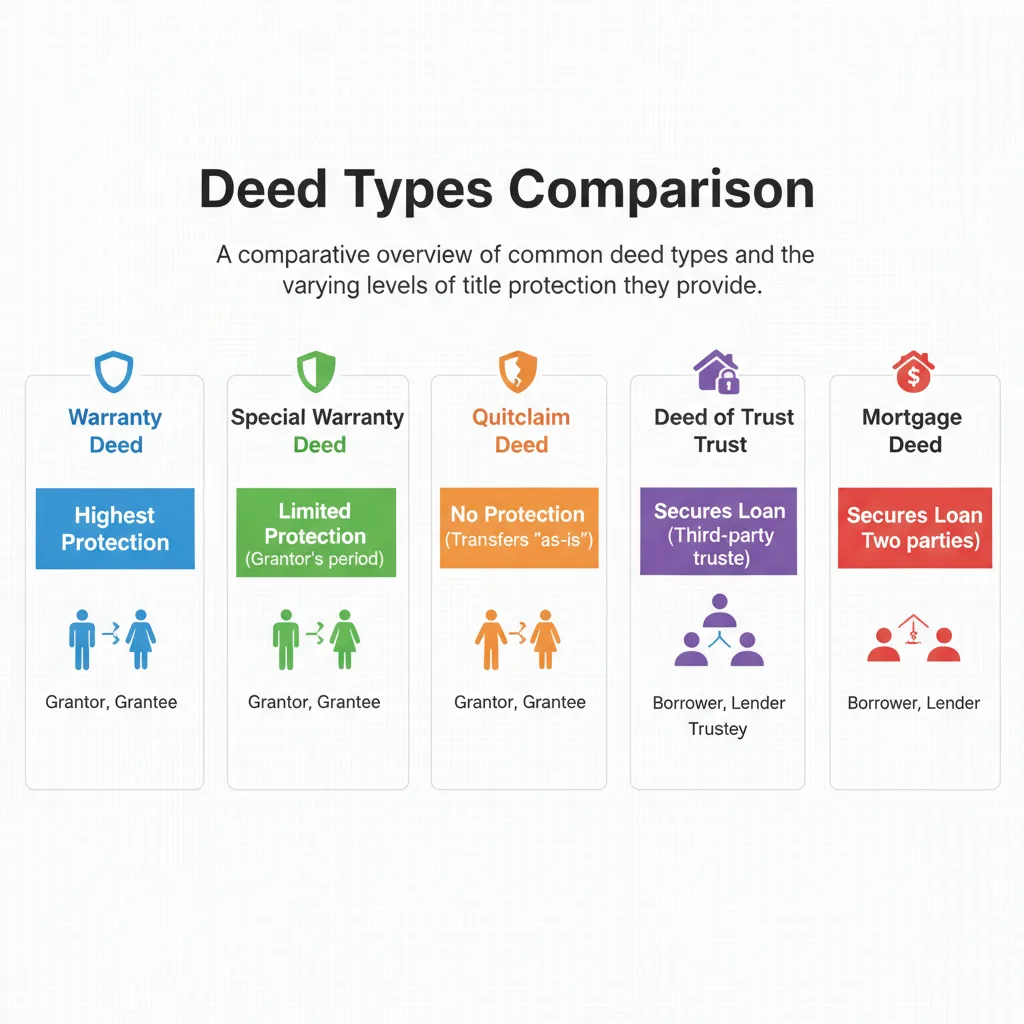 Comparison table illustrating the main types of deeds, highlighting their protection levels and parties involved.