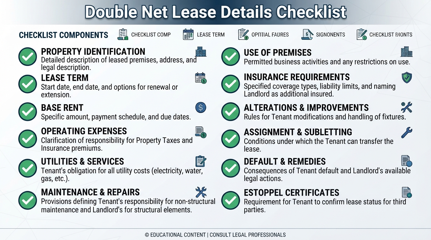 Checklist of details commonly addressed in a Double Net Lease.