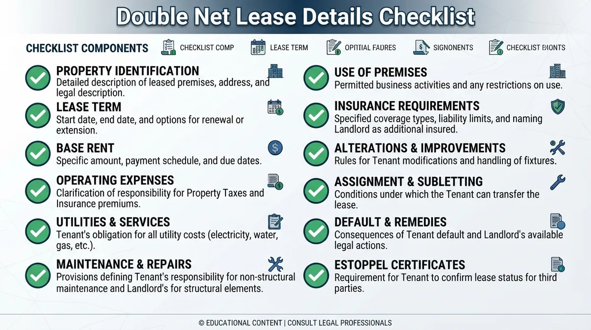 Checklist of details commonly addressed in a Double Net Lease.