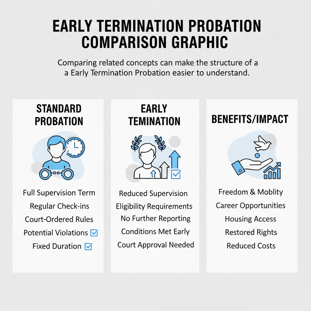 Comparison graphic explaining concepts related to a Early Termination Probation.