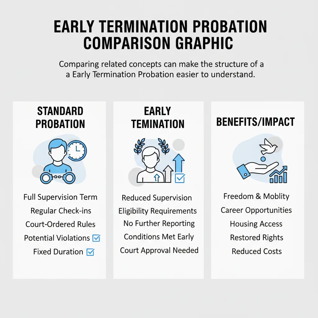 Comparison graphic explaining concepts related to a Early Termination Probation.