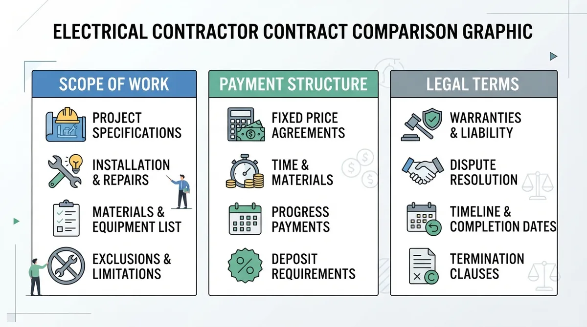 Comparison graphic explaining concepts related to a Electrical Contractor Contract.