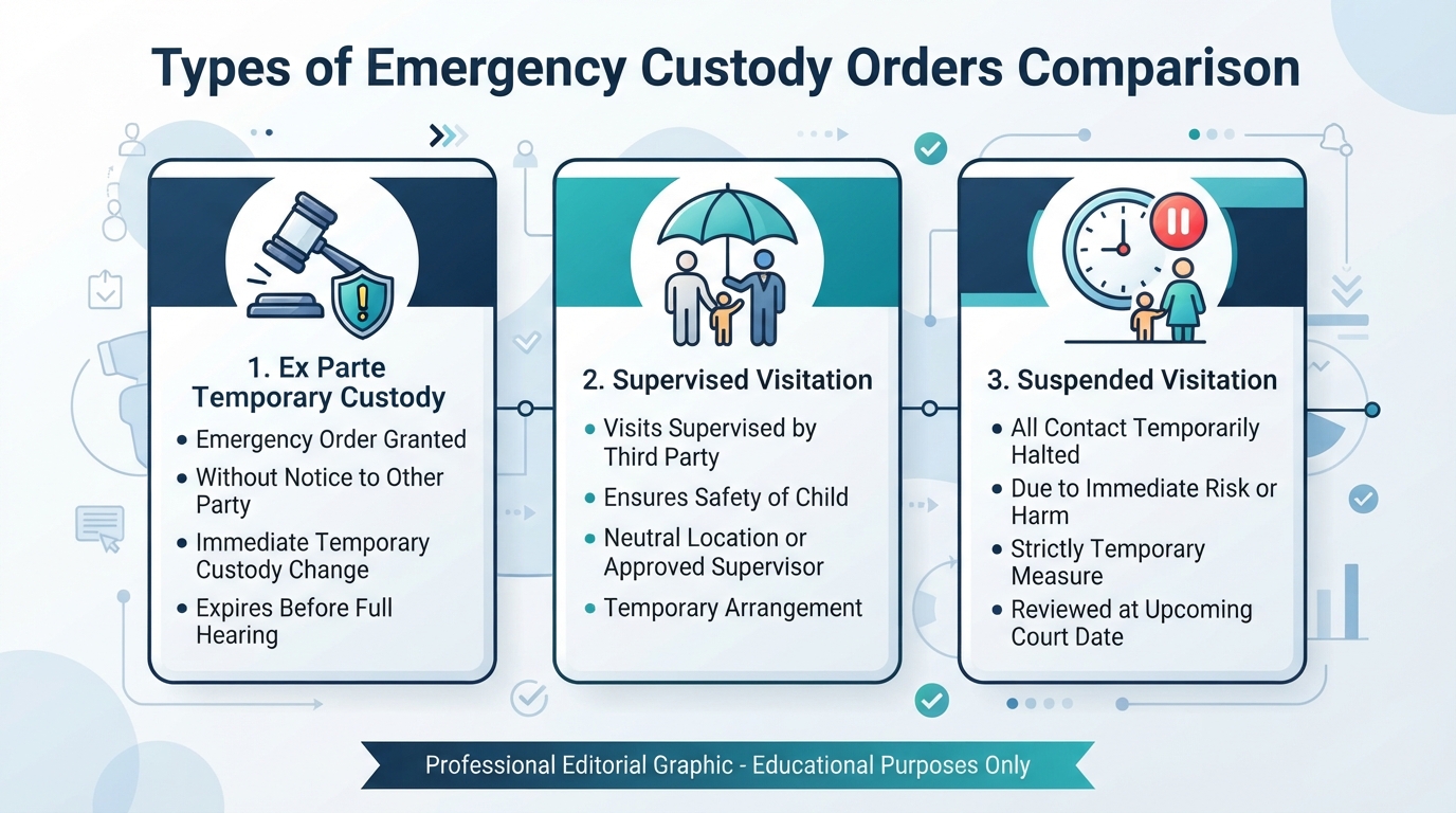 Comparison graphic of three types of emergency custody orders.