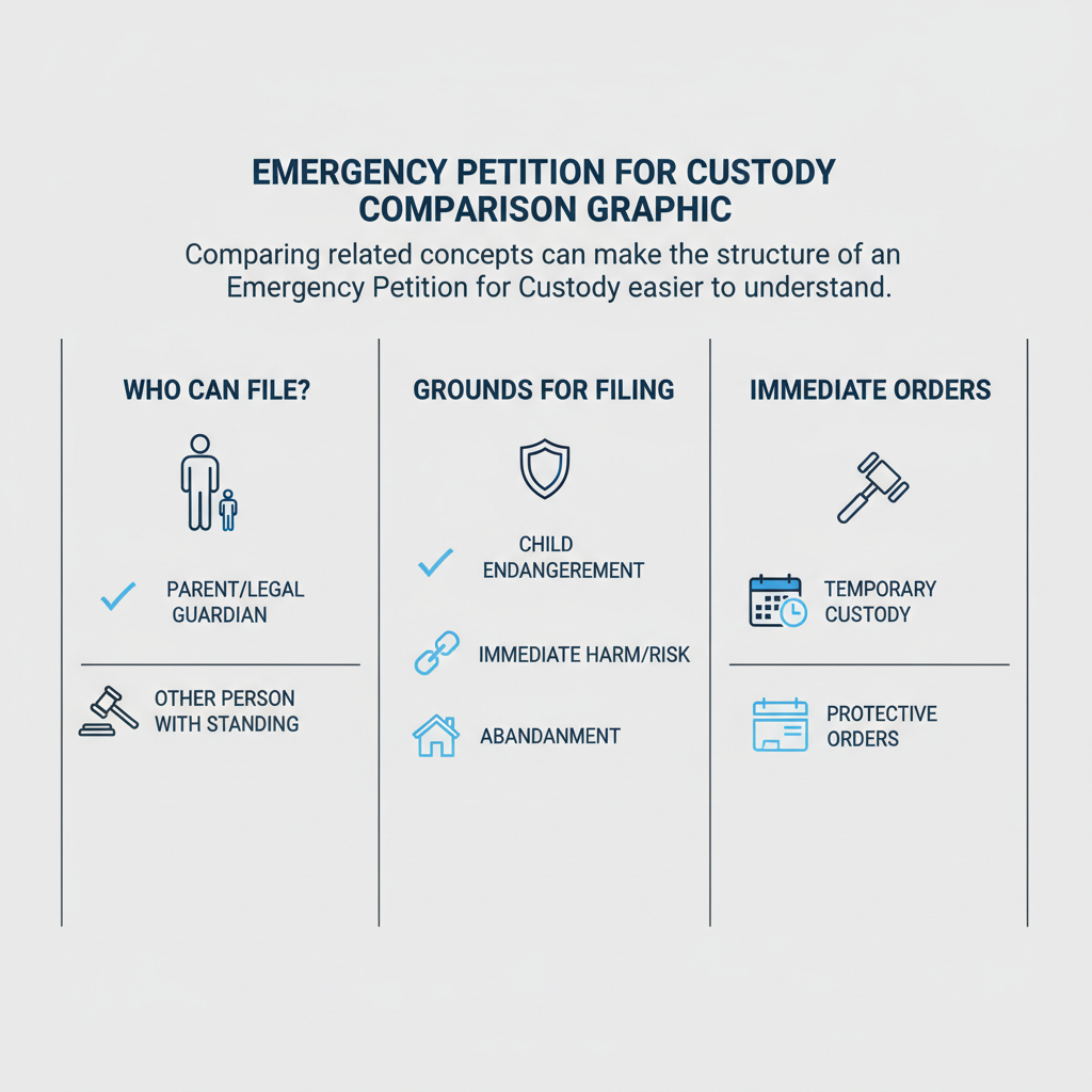 Comparison graphic explaining concepts related to a Emergency Petition for Custody.
