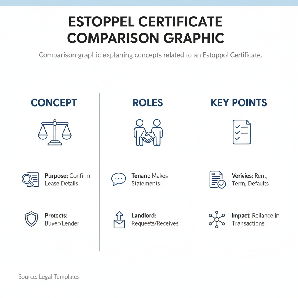 Comparison graphic explaining concepts related to a Estoppel Certificate.
